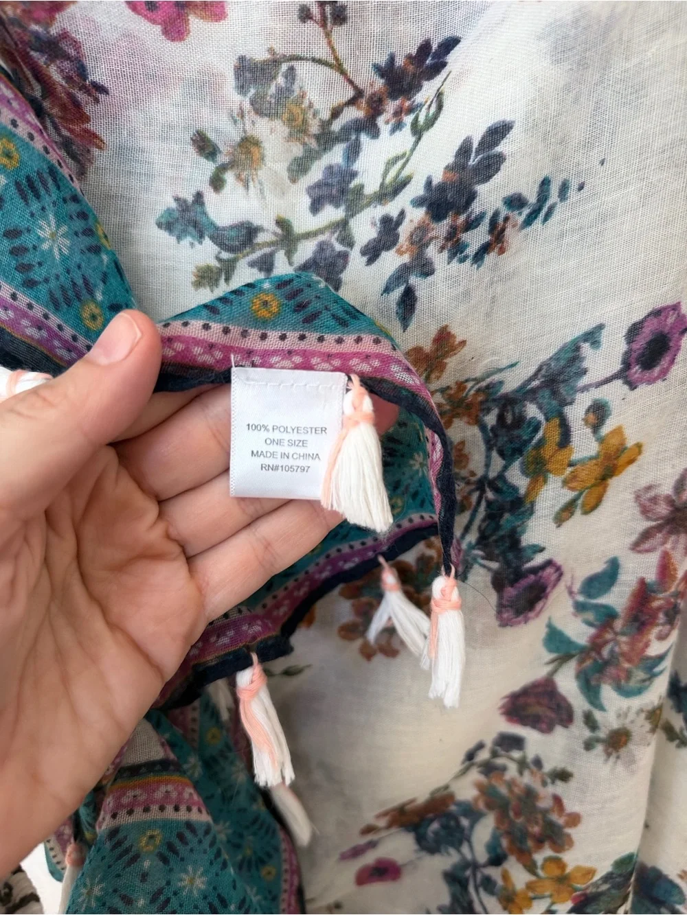Floral Jewel Toned Folk Tassel Scarf Wrap